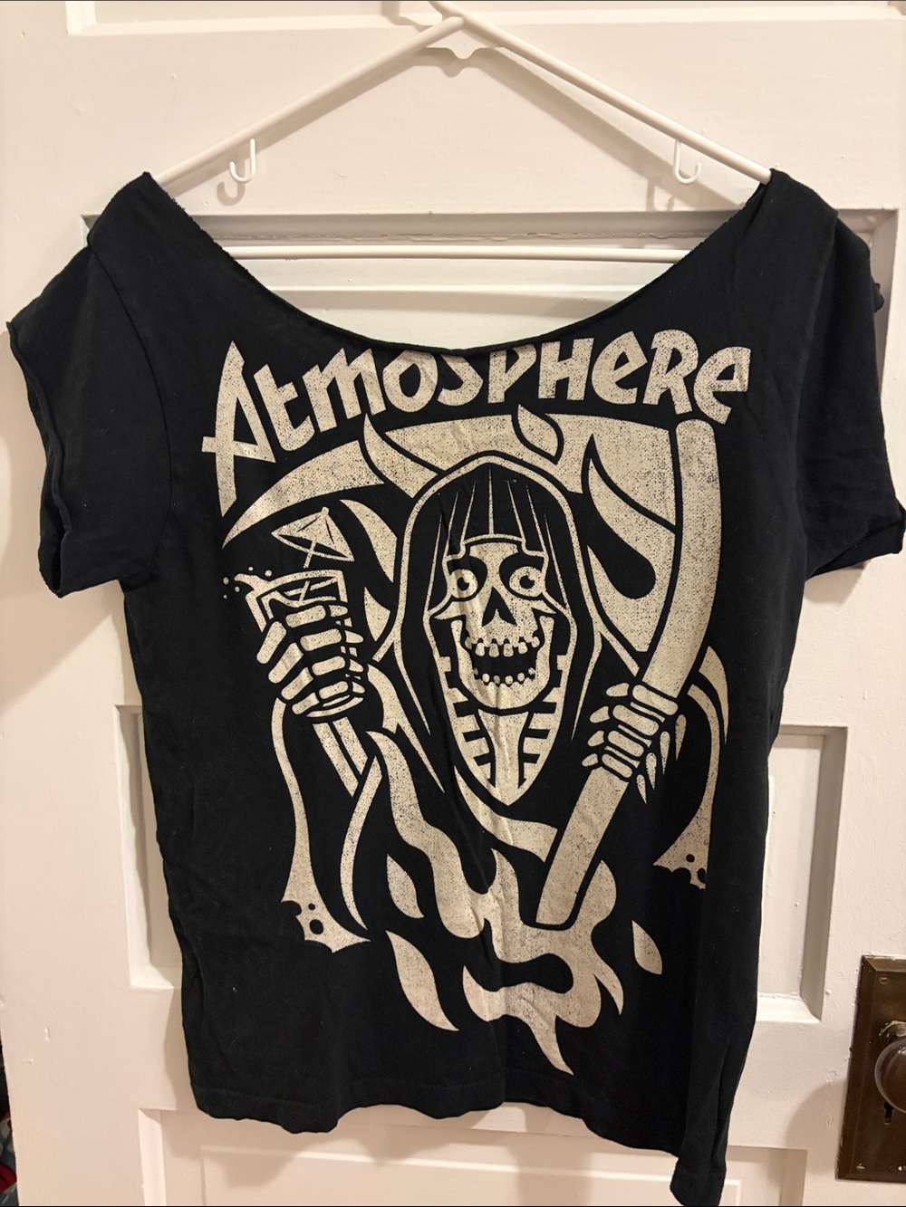Atmosphere Black Graphic Skull & Scythe Scoop-Neck Tee
